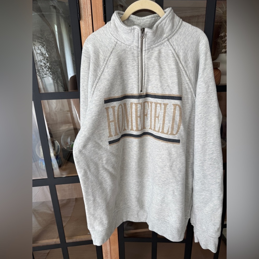 Homefield Vintage-Inspired '90s Quarter Zip 1/4 half sweatshirt beige fleece - Picture 7 of 8